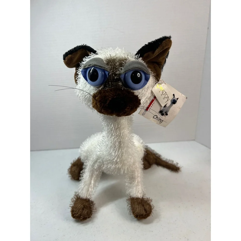 Carlton Cards Whiskers Ching Siamese Cat Plush Toy Blue Eyes Long Neck 16